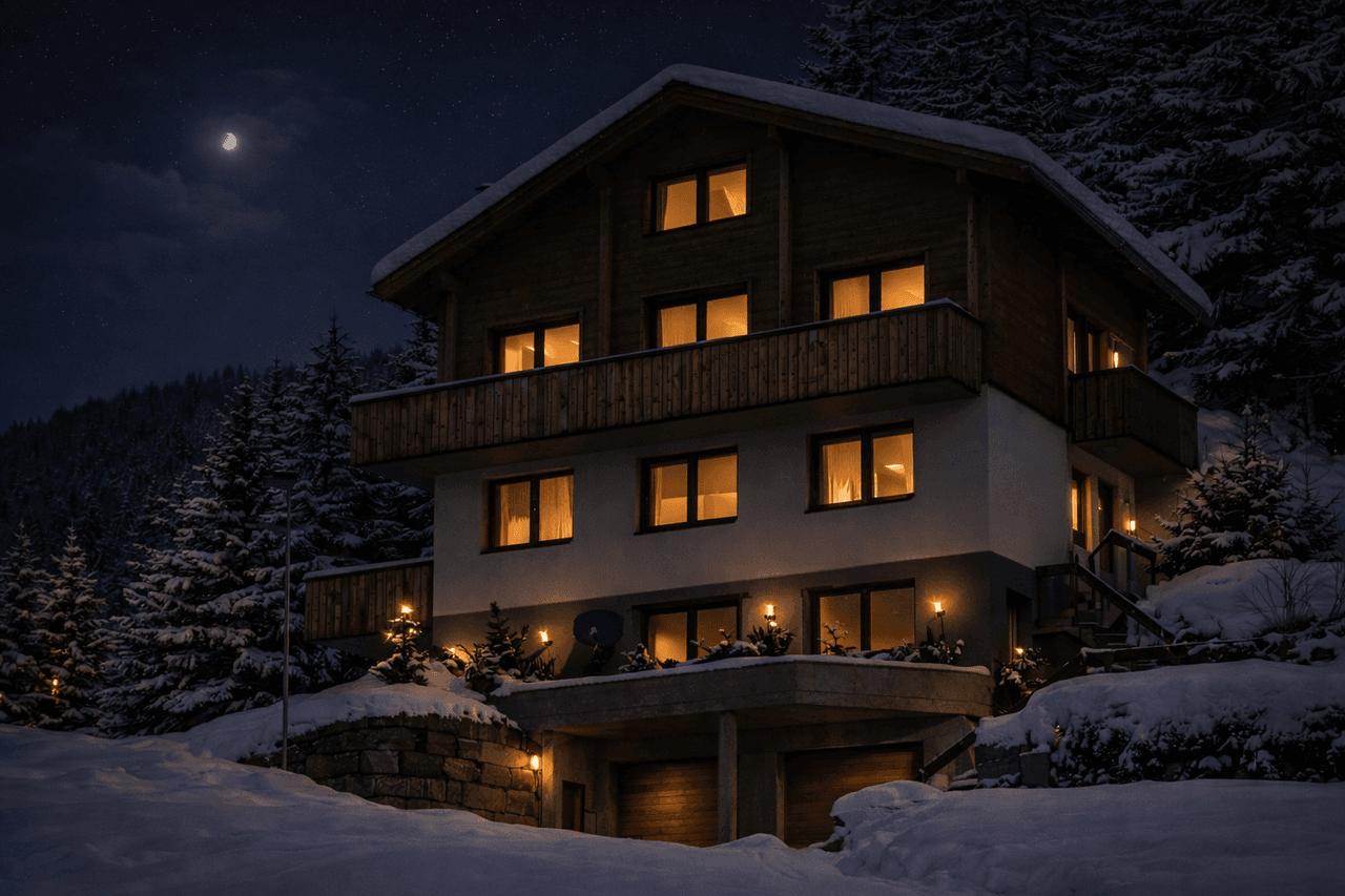 Chalet Bergoasa bei Nacht